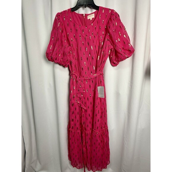 CIEBON Eryn Metallic Fleck Maxi Dress In Bright Pink Sz XL New - Picture 2 of 8